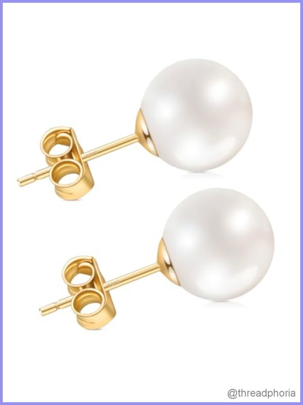 Sterling Silver Pearl Earrings 18K Yellow-Gold Plated Hypoallergenic Studs